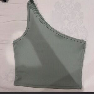 One-Shoulder Ribbed Top - Green